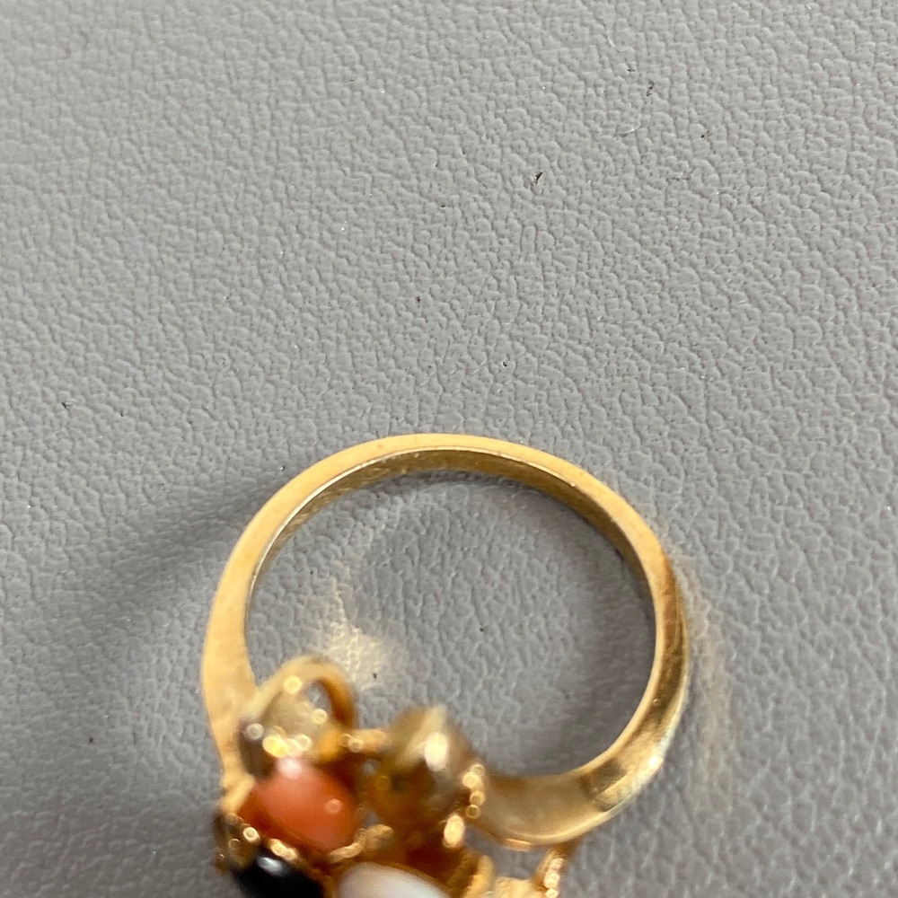 Vintage Gold Tone Multi Stone Cluster Ring Jade Tiger Eye Onyx Opal Sz 4.25 - Picture 9 of 14